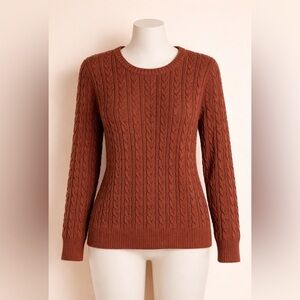 St John’s Bay Elegant Cable Knit Sweater in Warm Brown